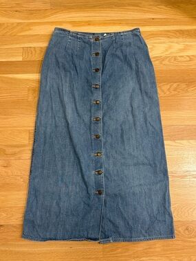Gap Vintage Denim Midi Skirt Button Down Medium Wash Size 8